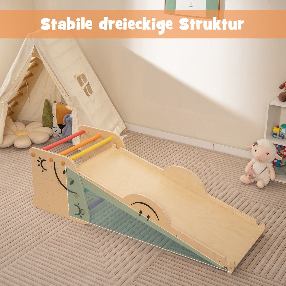 Wooden Climbing Toy Triangle Climber Set with Seesaw-Multicolor