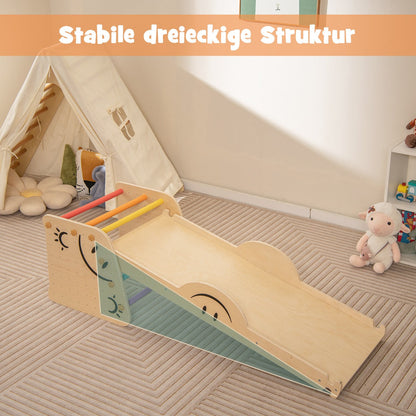 Wooden Climbing Toy Triangle Climber Set with Seesaw-Multicolor