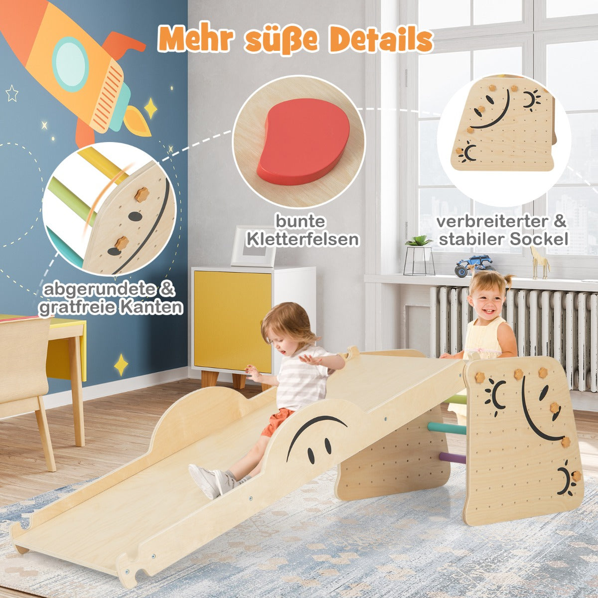 Wooden Climbing Toy Triangle Climber Set with Seesaw-Multicolor