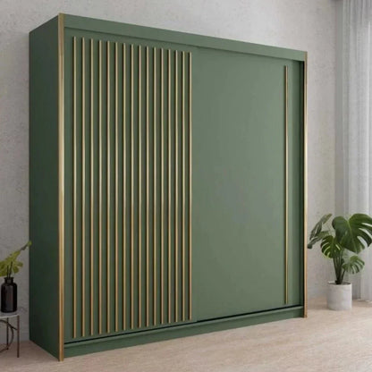 Kesteven Gold Strip Design Green Sliding Door Wardrobe - 203cm