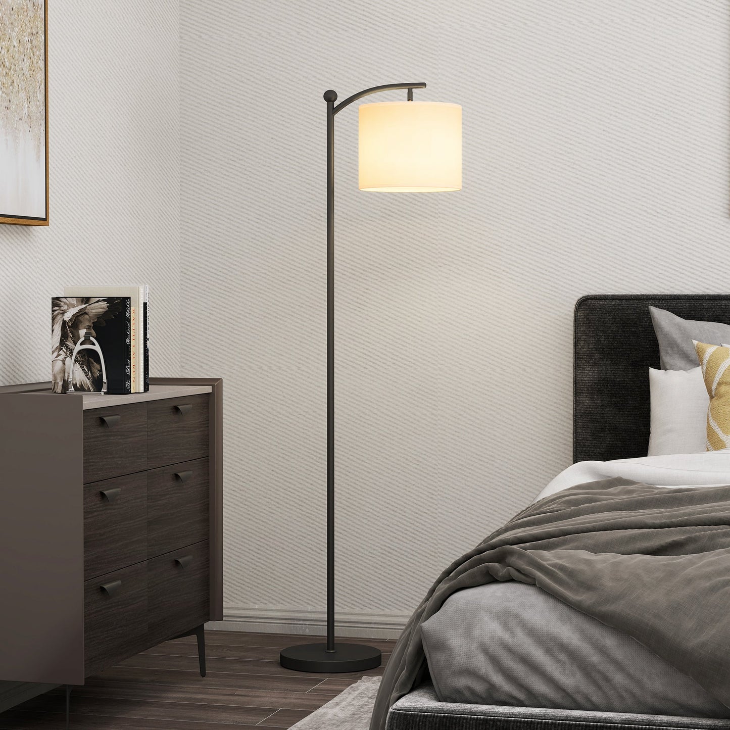 HOMCOM LED Floor Lamp, Stepless Dimmable Reading Standing Lamp with Magnetic Remote Control and 11 Colours Temperature & 11 Brightness Levels, 60 Min Timer for Living Room, Bedroom, Office, Black