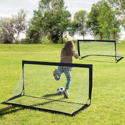 HOMCOM Set of 2 Football Goal Net 6 x 3 ft Foldable Outdoor Sport Training Teens Adults Football with Carrying Bag Black