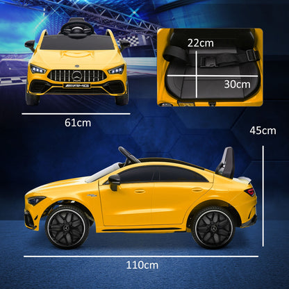 AIYAPLAY Mercedes-Benz AMG CLA 45 Licencjonowany 12V Elektryczny Samochód Dla Dzieci Jeździk z Pilotem, Światła Zawieszenia, Klakson Muzyczny - Żółty