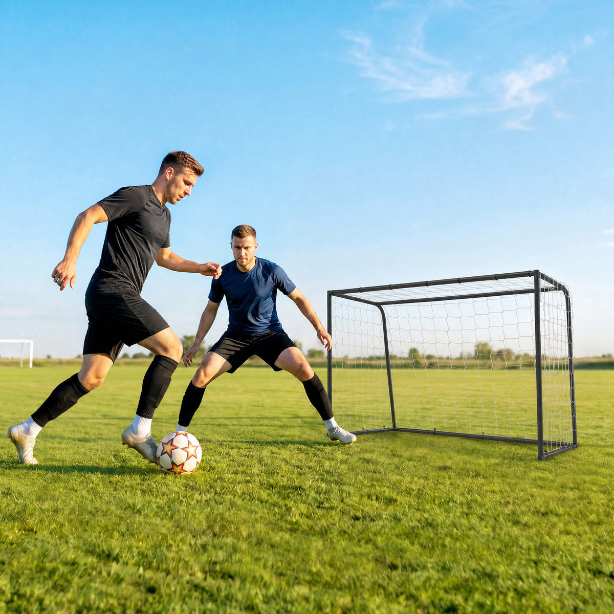 SPORTNOW Football Goal, 6 x 4ft Football Net with Ground Stakes and Metal Frame, Training Equipment for Indoor Outdoor Play