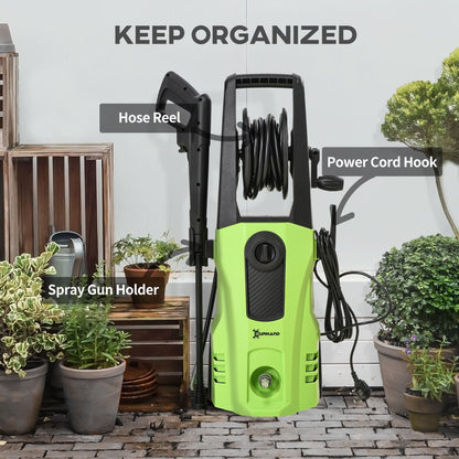 DURHAND 1800W High Pressure Washer, 150 Bar Pressure, 510 L/h Flow, High-Performance Portable Power Washer Jet Wash Cleaner for Garden, Car, Green