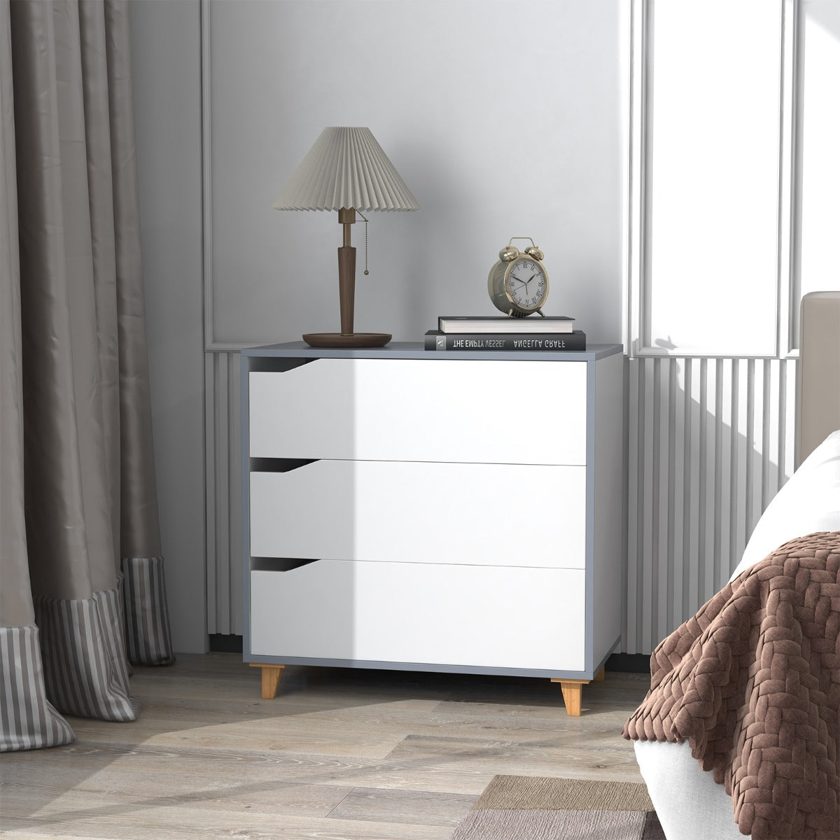 Modern 3 Drawer Chest Dresser with Large Storage Capacity Embedded Handle-White