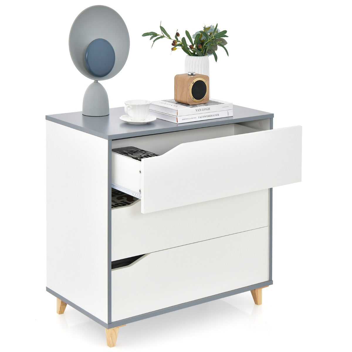 Modern 3 Drawer Chest Dresser with Large Storage Capacity Embedded Handle-White
