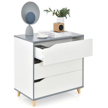 Modern 3 Drawer Chest Dresser with Large Storage Capacity Embedded Handle-White