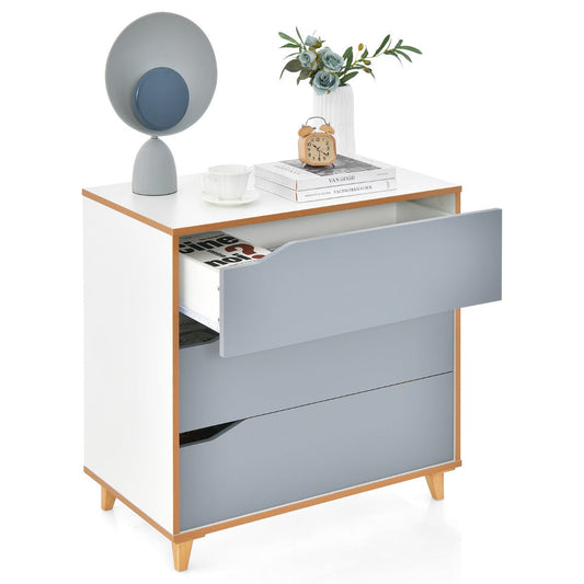 Modern 3 Drawer Chest Dresser with Large Storage Capacity Embedded Handle-Grey