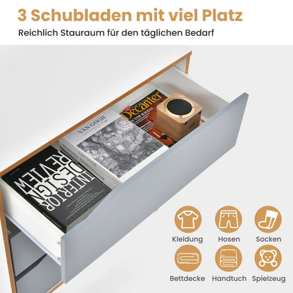 Modern 3 Drawer Chest Dresser with Large Storage Capacity Embedded Handle-Grey