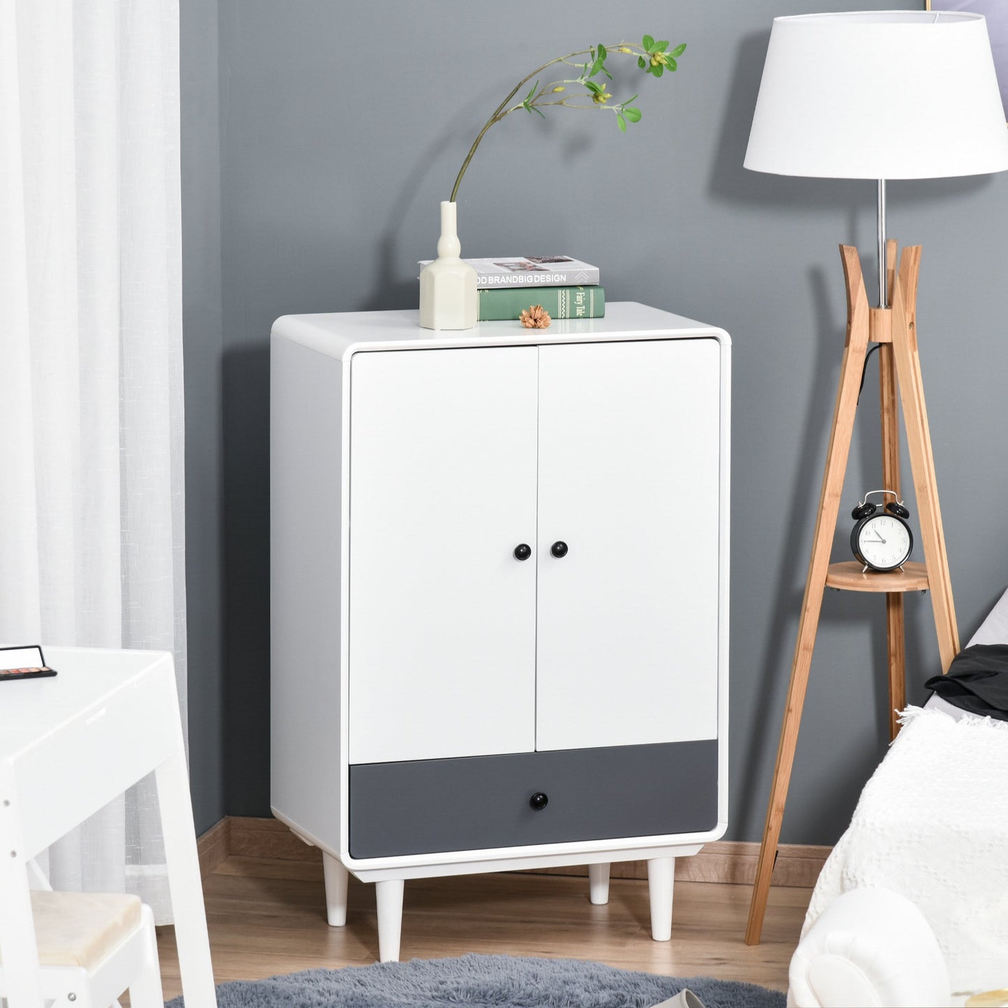 HOMCOM Modern Cabinet Storage, with Doors & Drawer, for Bedroom, Living Room Ð White & Grey