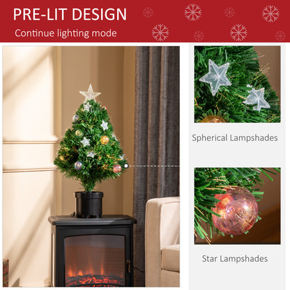 HOMCOM 2FT Pre-lit Artificial Christmas Tree Tabletop Multicoloured Fibre Optic Xmas Decoration w/ LED Lights Pot Table Desk - Green
