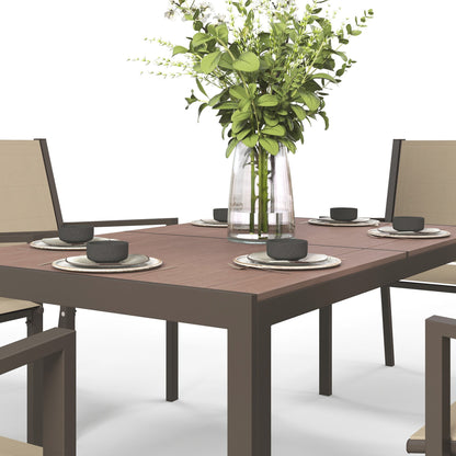 Outsunny Seven-Piece Garden Dining Set, with Plastic Wood-Top Table - Brown