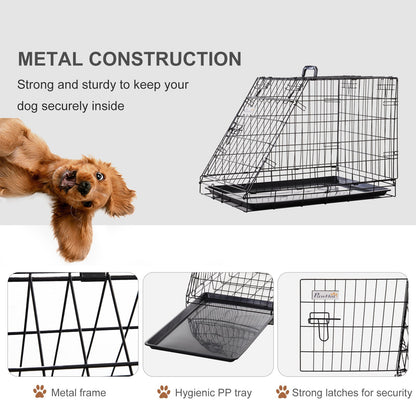 PawHut Metal Collapsible Car Dog Cage Crate Transport Folding Box Carrier Handle Removable Tray 77 x 47 x 55cm