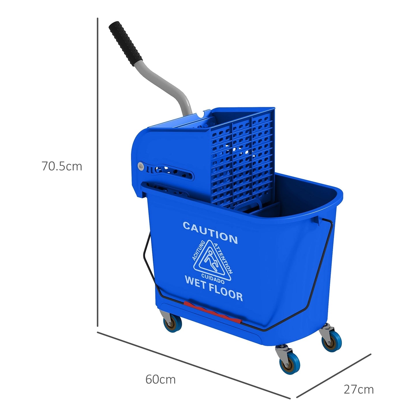 HOMCOM 20L Compact Mop Bucket on Wheels, with Water Separation Panel - Blue