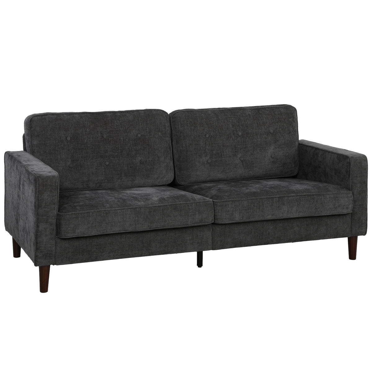 HOMCOM 3 Seater Sofa Button Tufted Upholstered Couch with Wood Legs for Living Room, Dark Grey