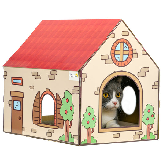 PawHut Two-In-One Cat House, drapak dla kota z drapakiem, kocimiętka, tekturowy drapak dla kotów domowych