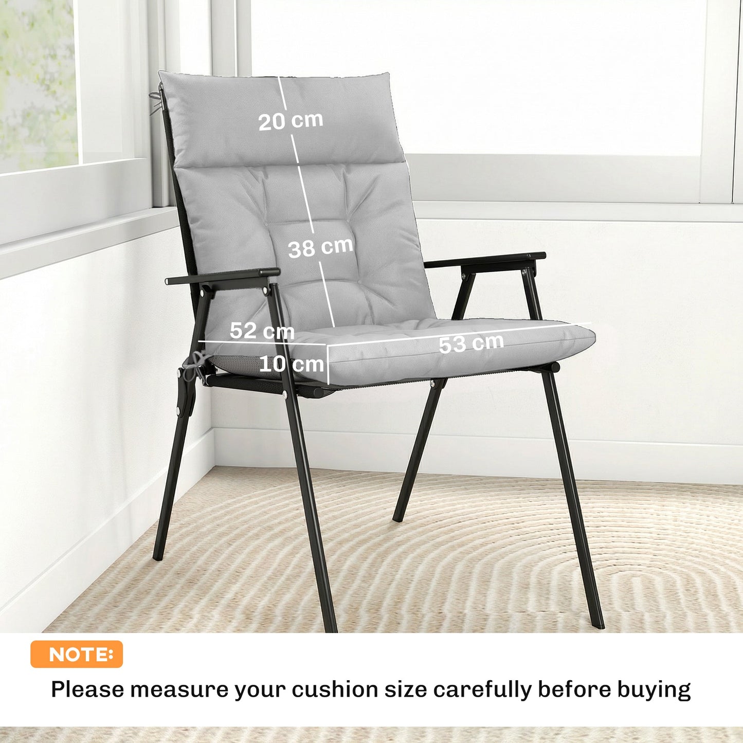 Outsunny Patio Chair Cushions Set of 4, Waterproof Non-Slip Lounge Chair Cushions, 112x53cm, Light Grey