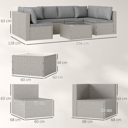 Outsunny Seven-Piece Modular Rattan Set - Grey