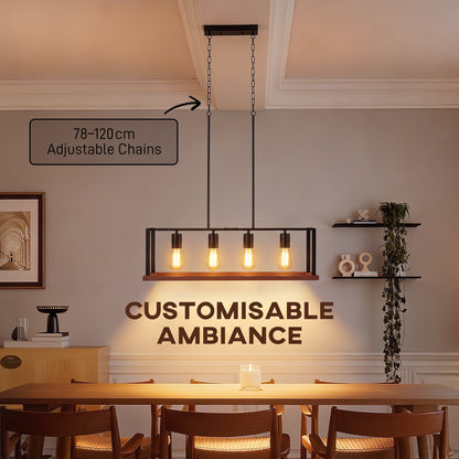 HOMCOM 4-Light Pendant, Industrial Hanging Fixture with Adjustable Height for Dining Room, Black, (E27 Base, NO Bulbs)
