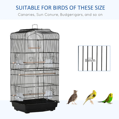 PawHut Large Metal Bird Cage with Stand, Perches, Food Bowls, Swing, for Budgies, Parakeets, Black