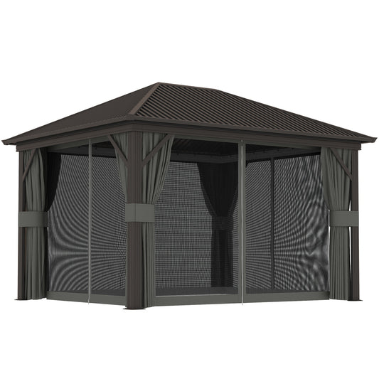 Outsunny 3.6 x 3 m Aluminium Hardtop Gazebo, with Accessories - Dark Grey