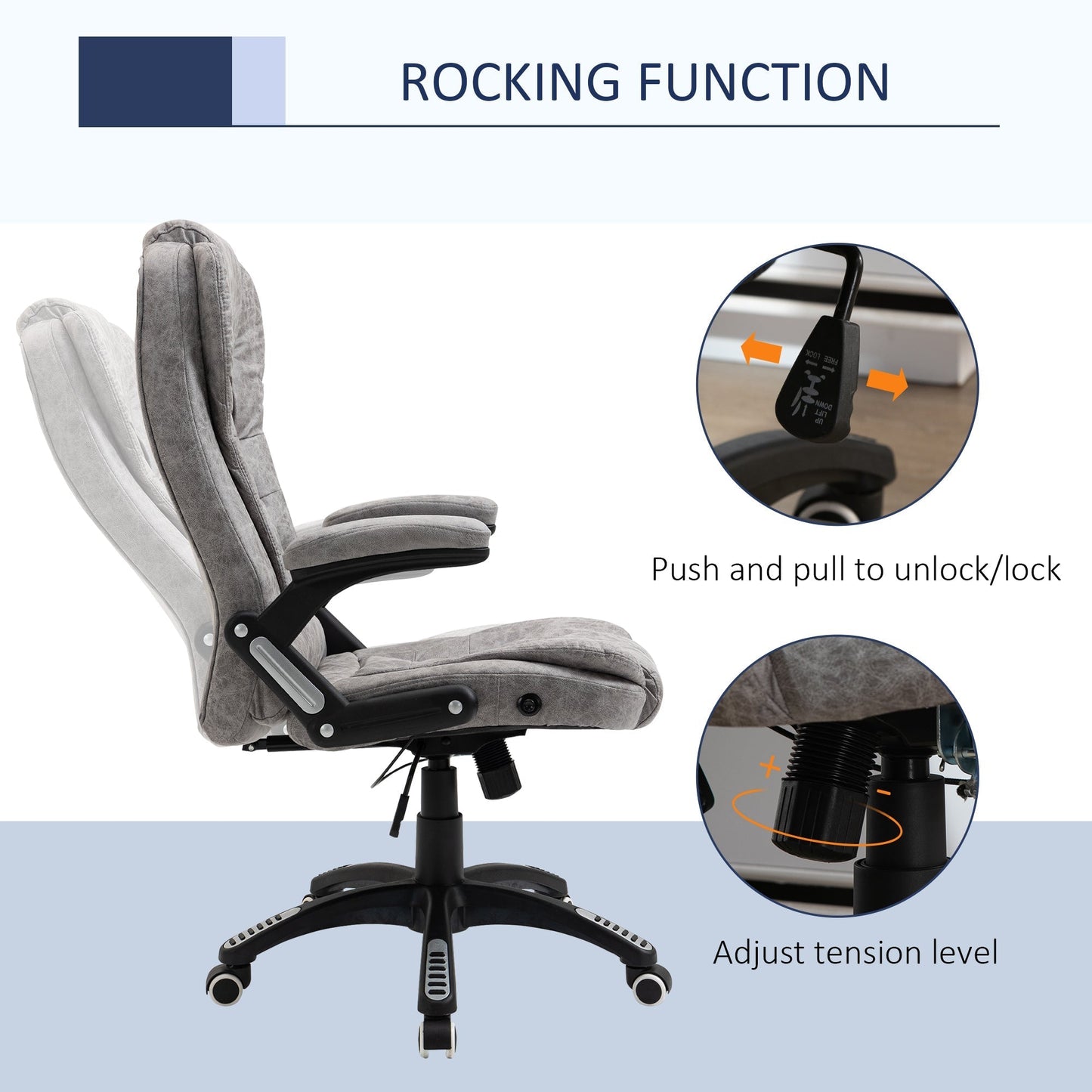 Vinsetto Swivel Office Chair for Home Ergonomic Micro Fiber Computer Chair, with Arm, Adjustable Height, Grey Armchair