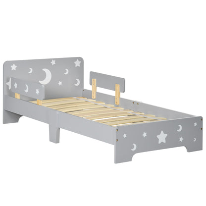 ZONEKIZ Kids Toddler Bed, with Star and Moon Patterns, Side Rails, for Ages 3-6 Years - Grey