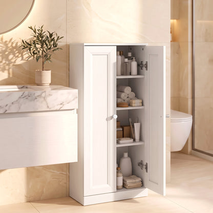 HOMCOM Narrow Bathroom Cabinet, Slim Storage Cabinet with 2 Doors & 4 Tiers, Freestanding Narrow Cupboard