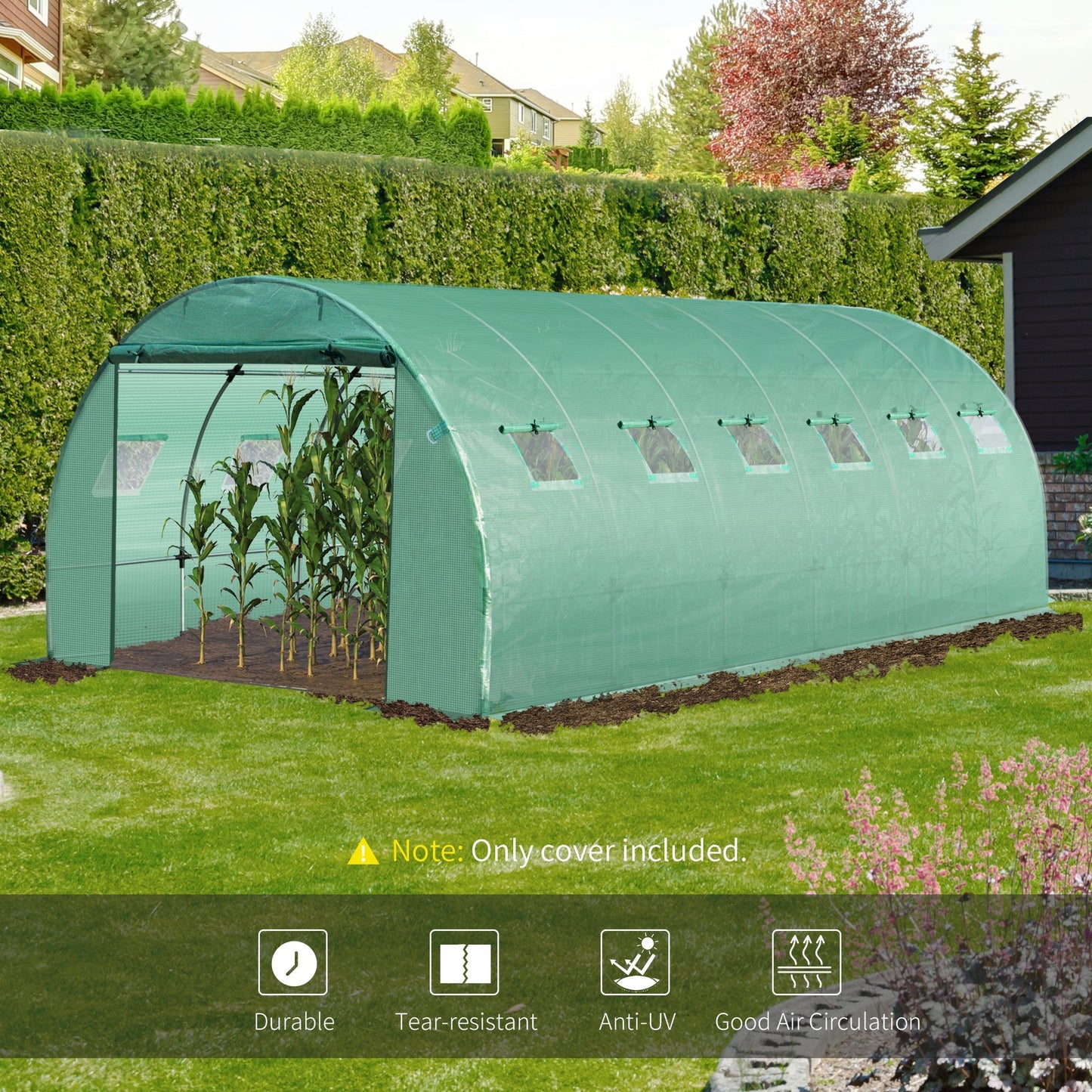 Outsunny 6 x 3 x 2m Greenhouse Replacement Cover ONLY Winter Garden Plant PE Cover for Tunnel Walk-in Greenhouse with Roll-up Windows