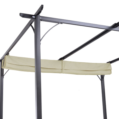 Outsunny 3 x 3(m) Metalowa pergola z chowanym dachem, metalowa altana ogrodowa, zadaszenie pergoli. Zewnętrzny daszek przeciwsłoneczny na imprezę BBQ, beżowy