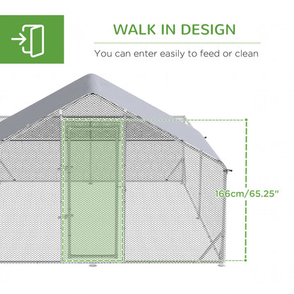 PawHut Walk In Chicken Run, Galvanized Chicken Coop Outdoor Hen House Poultry, Duck Rabbit Hutch for Backyard with Water, UV-Resist Cover, 4 x 3 x 2 m