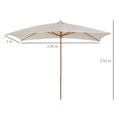 Outsunny 2 x 3m Wooden Garden Parasol Umbrella Outdoor Sun Shade Canopy, Cream White