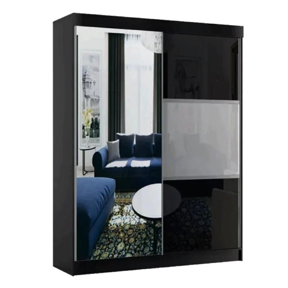 Manhattan Black High Gloss Sliding Door Wardrobe - 120cm,150cm and 200cm