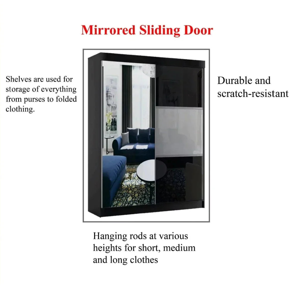 Manhattan Black High Gloss Sliding Door Wardrobe - 120cm,150cm and 200cm