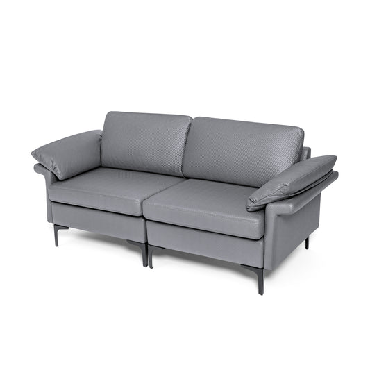 L-Shaped 2-Seater Upholstered Sectional Couch in Grey