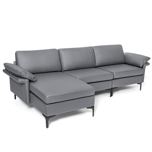 L-shaped 3-Seat Upholstered Sectional Sofa in Grey