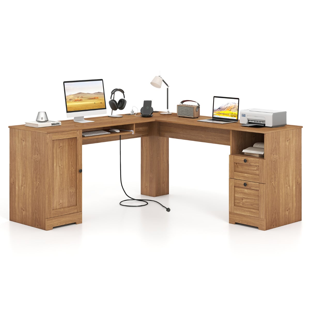 L-shaped Computer Desk in Natural