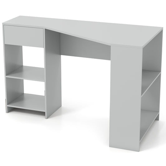 L-Shaped Computer Desk with Storage and Open Shelves for Living Room Bedroom-Grey