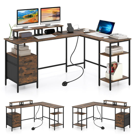 L-shaped Desk in Rustic Brown