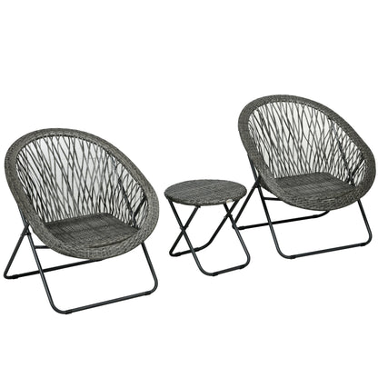 Outsunny Outdoor Foldable 3 Piece Garden Furniture Set, PE Rattan Bistro For 2 Garden, Balcony Table And Chairs - Grey