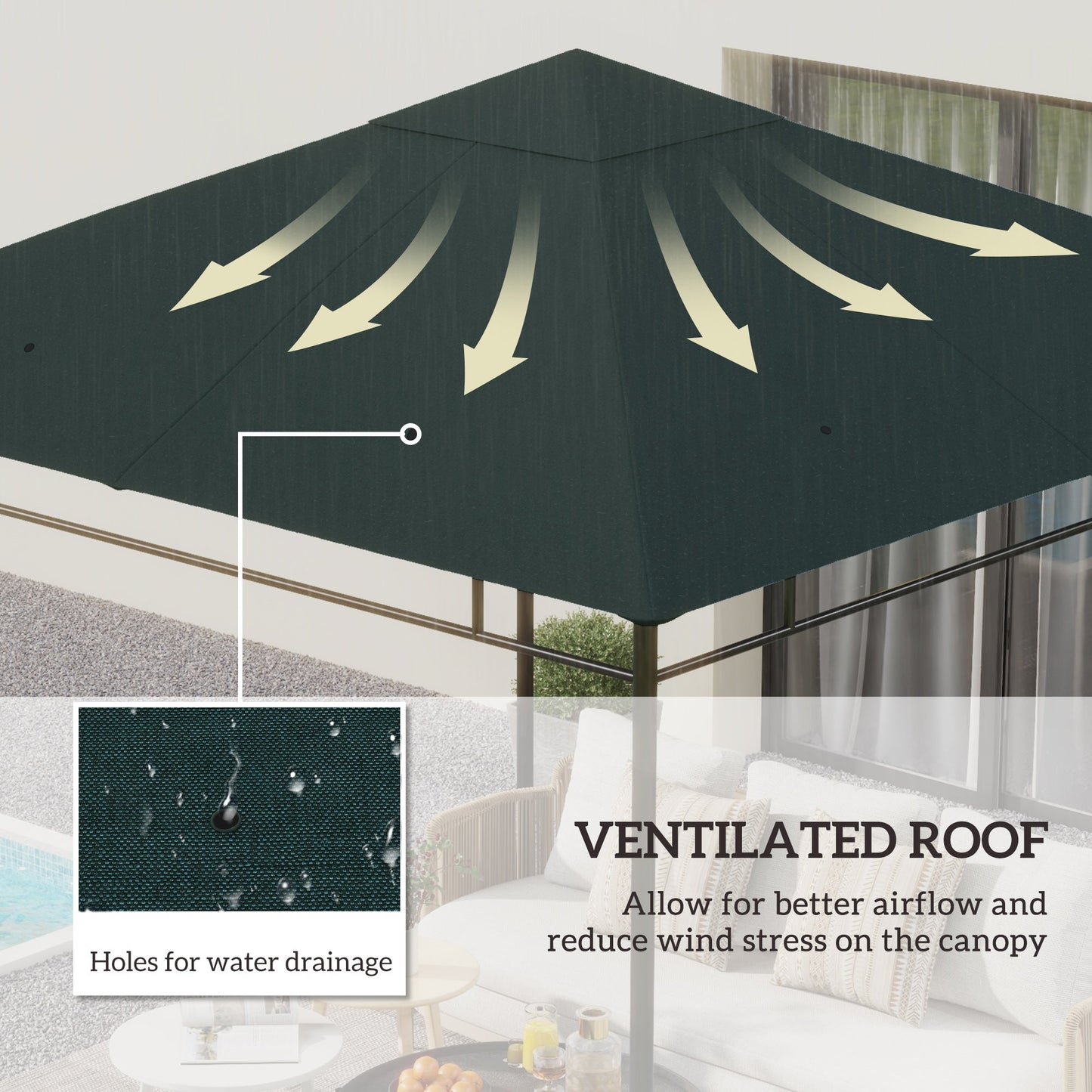 Outsunny 3 x 3 m Gazebo Canopy Replacement Cover, Garden Gazebo Roof Replacement with Drain Holes, TOP COVER ONLY, Grey