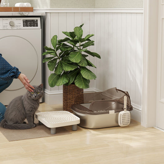 PawHut Stainless Steel Litter Box with Lid, High Wall Sided Enclosure, Pedal, Scoop, Non-Sticky, Anti-Leakage, Easy Cleaning