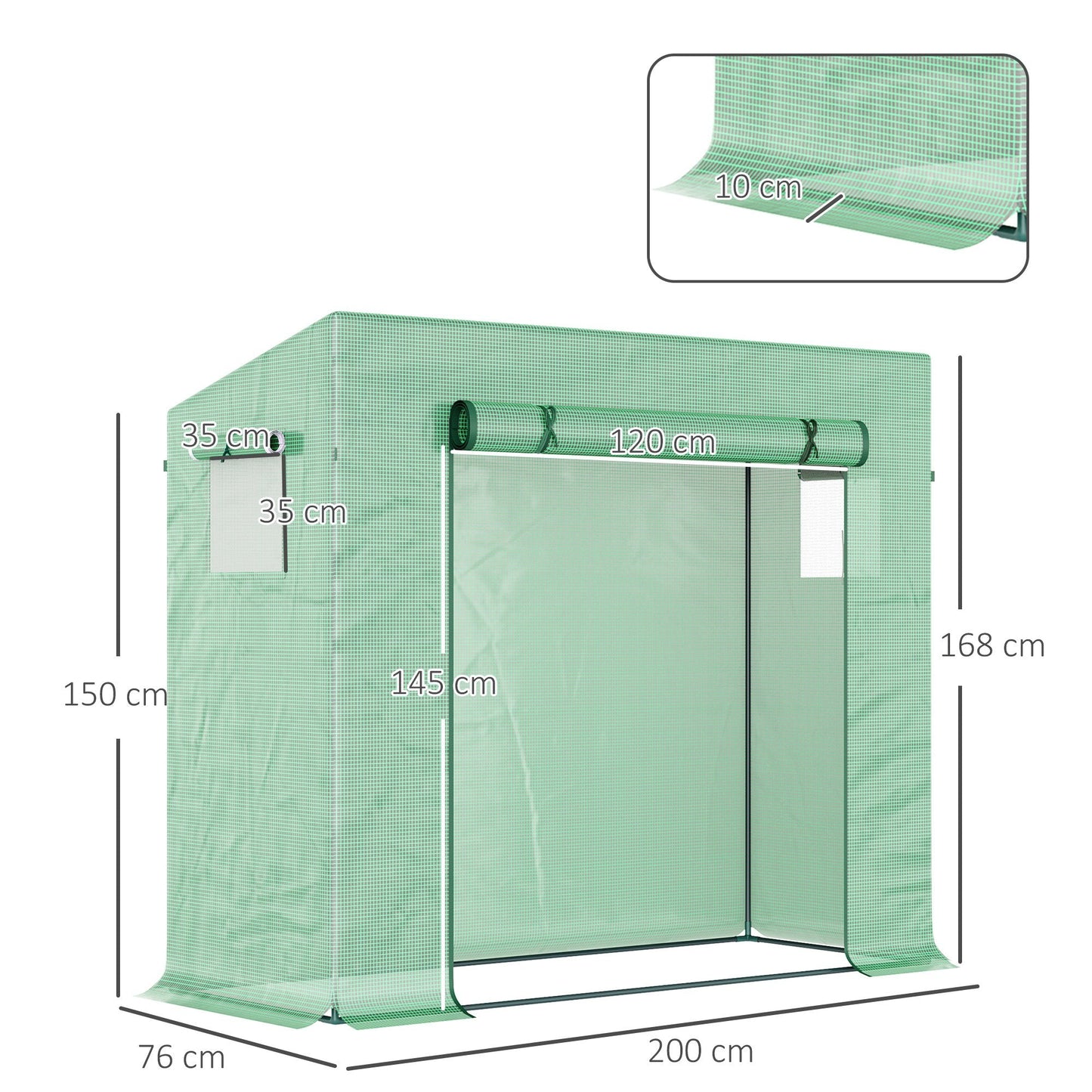 Outsunny 200x76x168cm Walk-in Garden Greenhouse Patio Hot House, Plants Flowers Herbs Tomato Grow w/ Steel Frame Door Window Balcony Patio