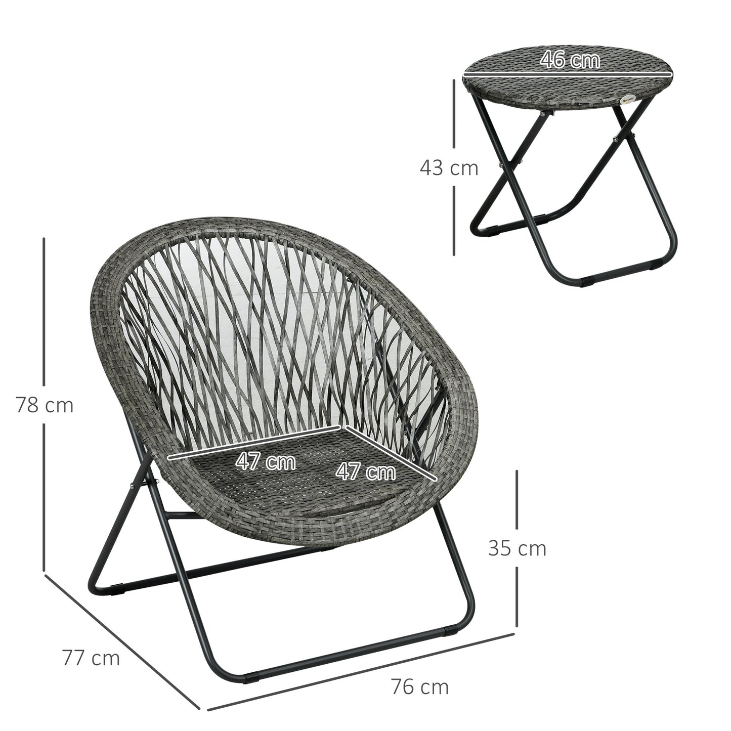 Outsunny Outdoor Foldable 3 Piece Garden Furniture Set, PE Rattan Bistro For 2 Garden, Balcony Table And Chairs - Grey