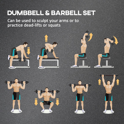 HOMCOM 15kg 2 in 1 Adjustable Dumbbells Weight Set, Dumbbell Hand Weight Barbell for Weight Training, Black