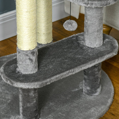 PawHut 136cm Cat Tree for Indoor Cats, Modern Cat Tower with Scratching Posts, Bed, Toy Ball - Grey