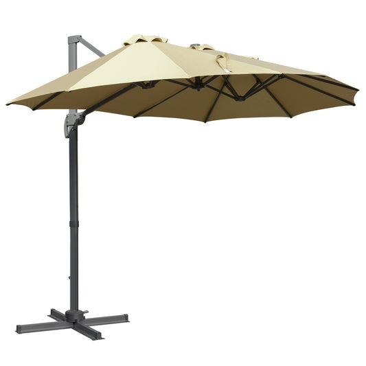 Outsunny 4.5√Ç m Patio Parasol, Large Double-Sided Rectangular Garden Umbrella with Crank Handle, 360 Cross Base for Bench, Outdoor, Khaki