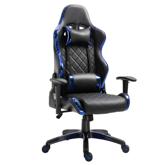 Vinsetto Holographic Stripe Gaming Chair Ergonomic PU Leather High Back 360¡ Swivel w/ 5 Wheels 2 Pillows Back Support Racing Reclining Black and Blue