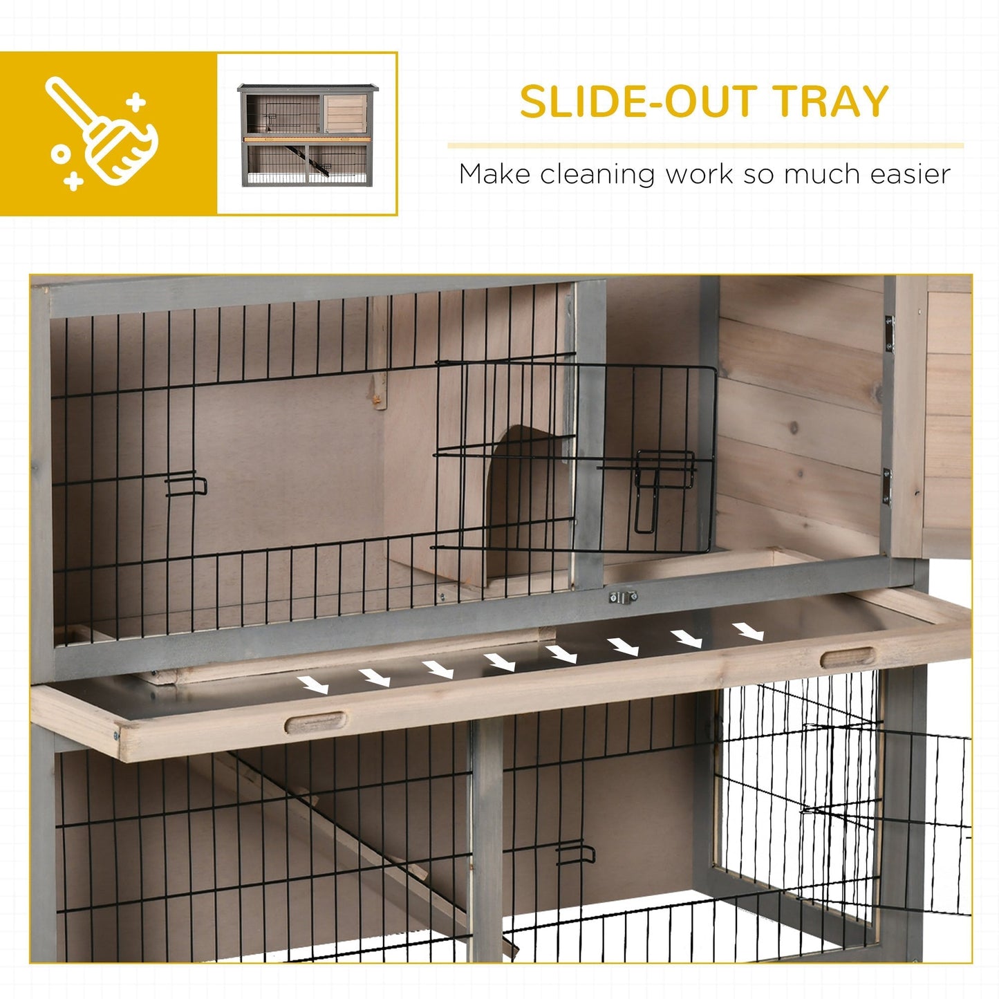 بيت حيوانات صغير من PawHut Rabbit Hutch Bunny Cage مع صينية منزلقة، تشغيل، سطح قابل للفتح، منحدر، للأماكن الداخلية والخارجية، رمادي 108x45x78 سم